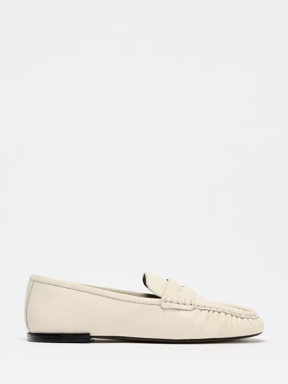 Zara RUCHED LEATHER LOAFERS, Cream, 8